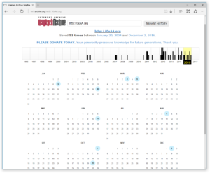 Archive.org's overview of 0xAA.org saves on March 29, 2017