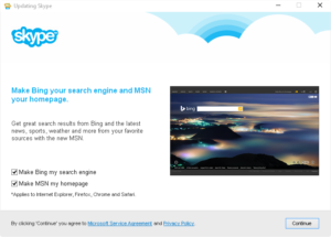 Skype Update preselects Bing, MSN